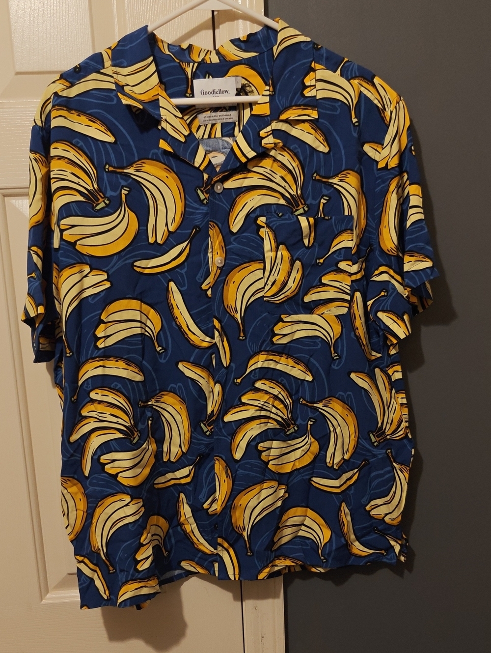 Goodfellow & Co Blue Short-Sleeve Button-Up with Yellow Banana Print